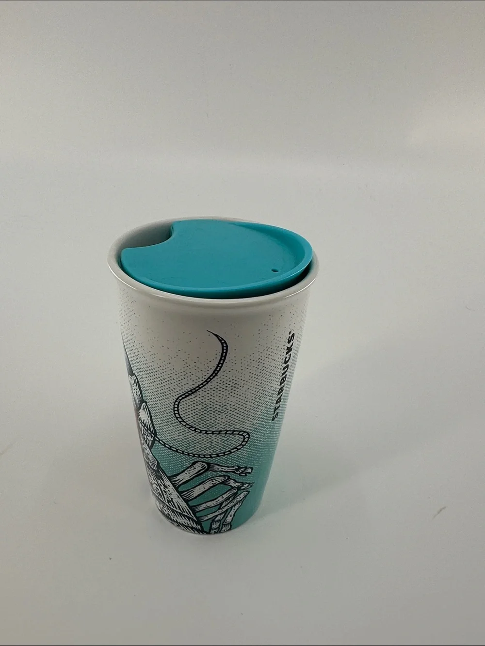 Starbucks Boston Travel Tumbler with Turquoise Lid and Orange Graphic